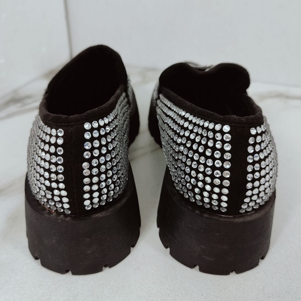 Bamboo Miranda Black Rhinestone Platform Lug Sole Chunky Loafers, 7.5 - Picture 6 of 11
